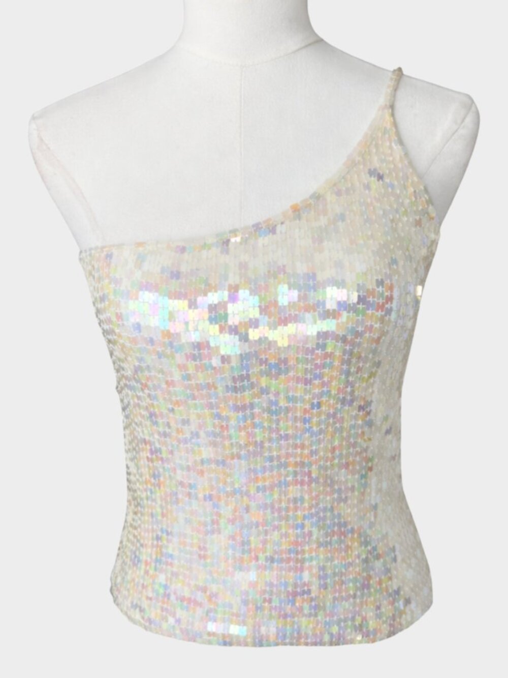 Y2K Iridescent One Shoulder Sequin Top